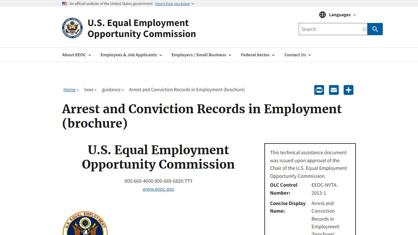 Arrest and Conviction Records in Employment (brochure)