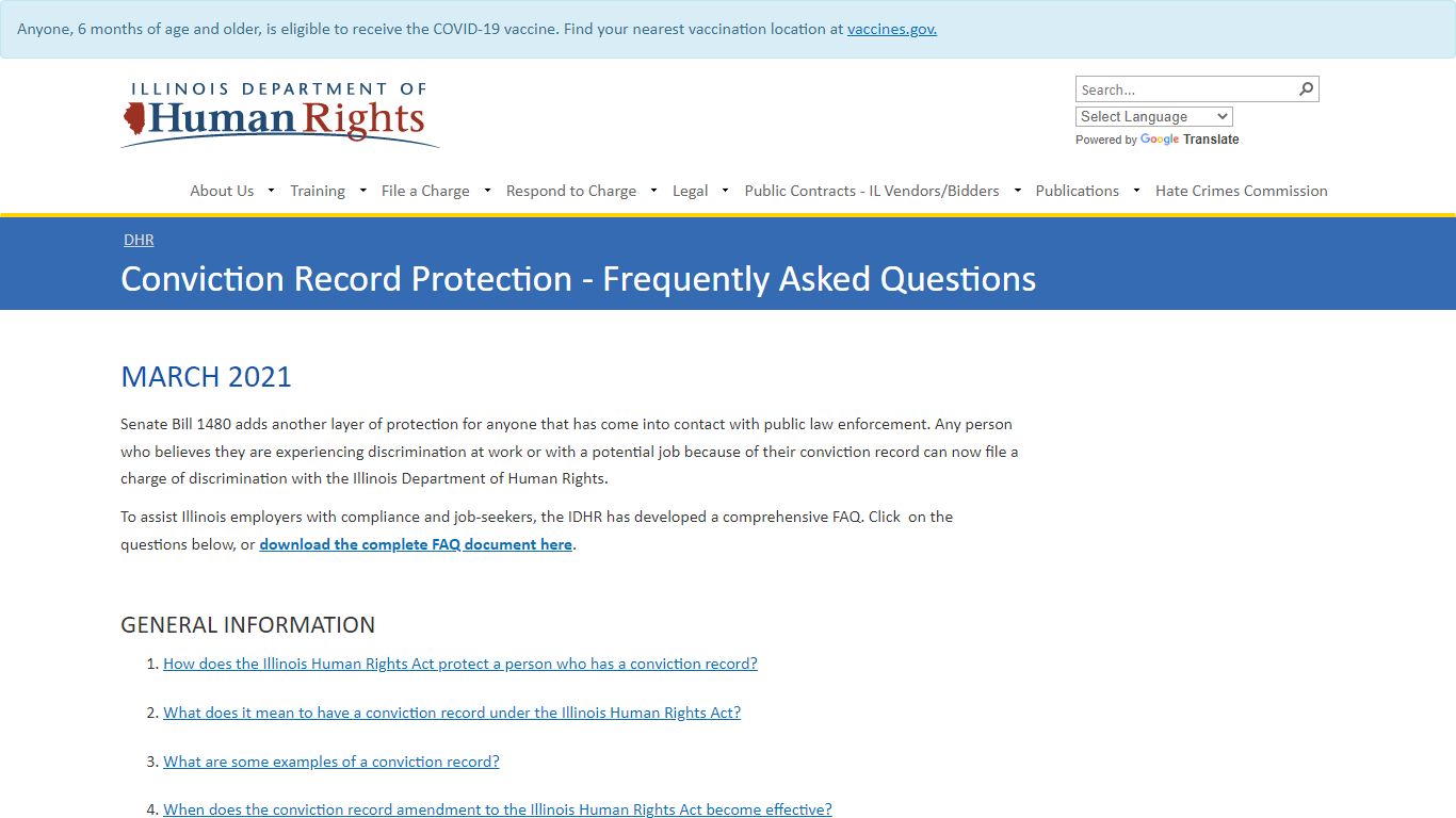 Conviction Record Protection - Frequently Asked Questions - DHR - Illinois